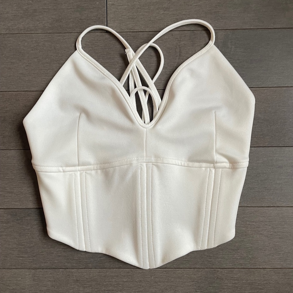 AYM Studio - White Cropped Corset Open Back Top - (MO